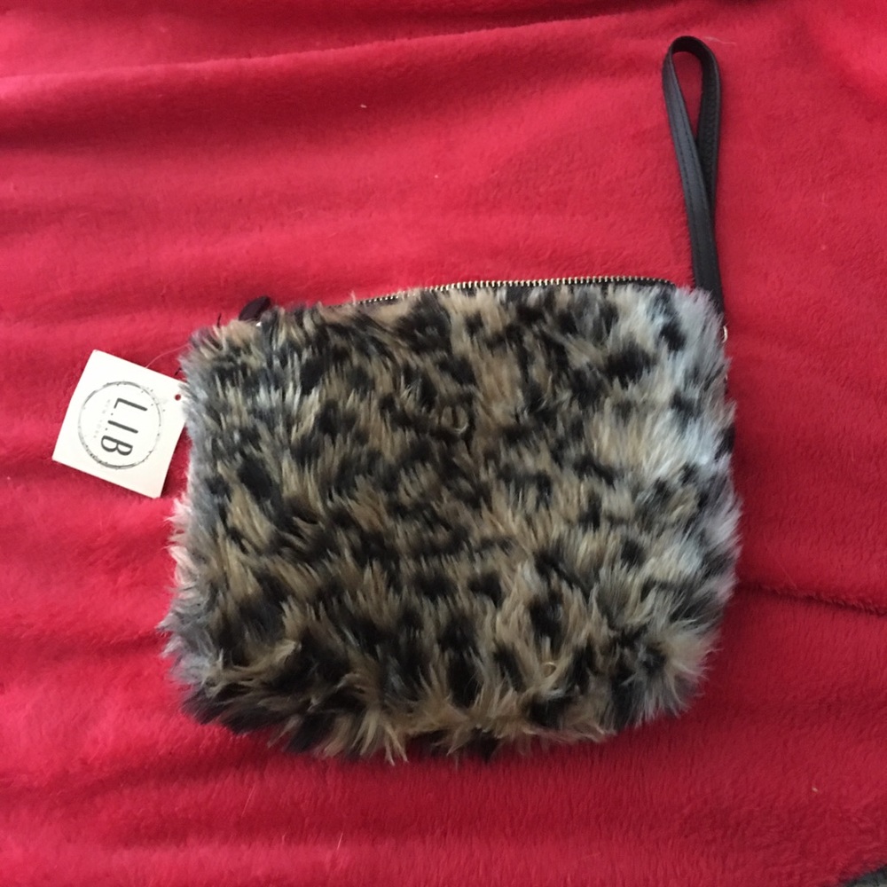 Nwt L.I.B furry wristlet